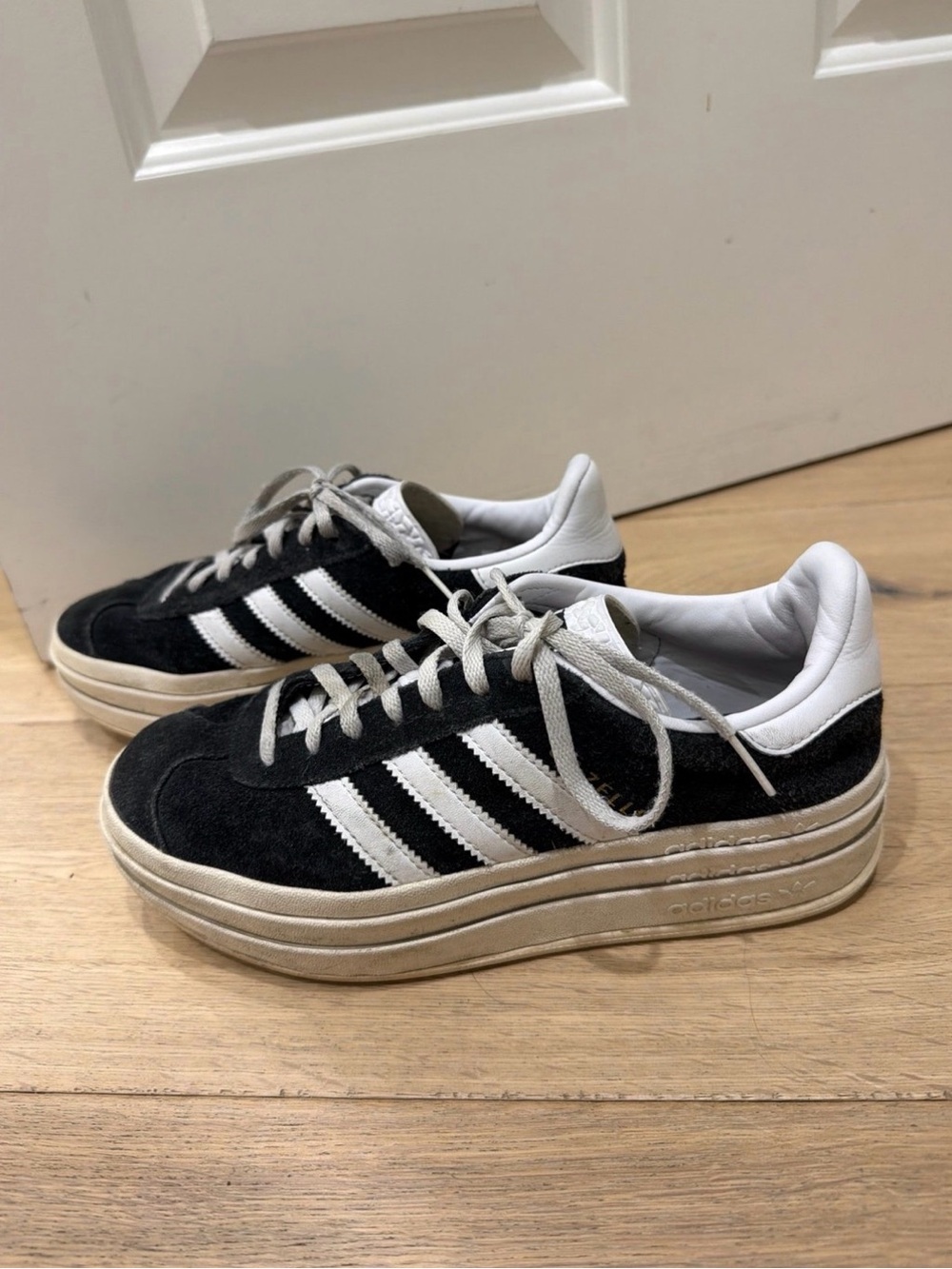 adidas Black and White Suede Platform Sneakers